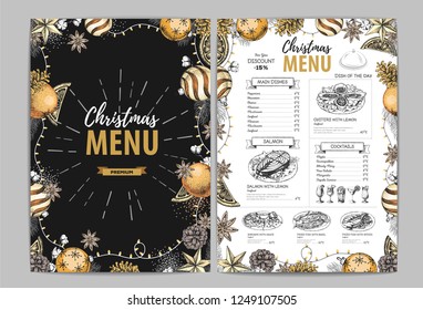 Hand drawing Christmas holiday menu design. Restaurant menu