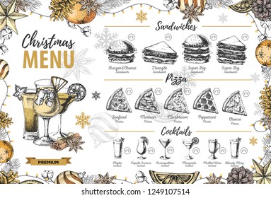 Hand drawing Christmas holiday menu design. Restaurant menu