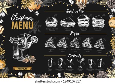 Hand drawing Christmas holiday menu design. Restaurant menu