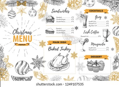 Hand drawing Christmas holiday menu design. Restaurant menu
