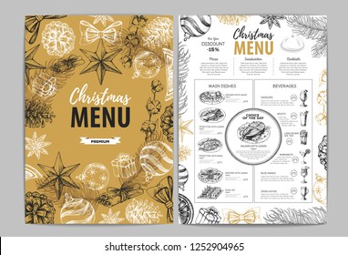 Hand drawing Christmas holiday menu design. Restaurant menu