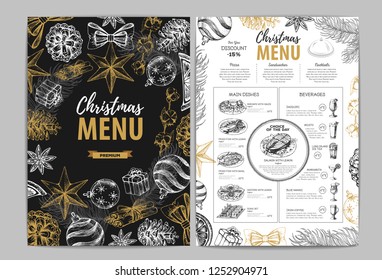 Hand drawing Christmas holiday menu design. Restaurant menu