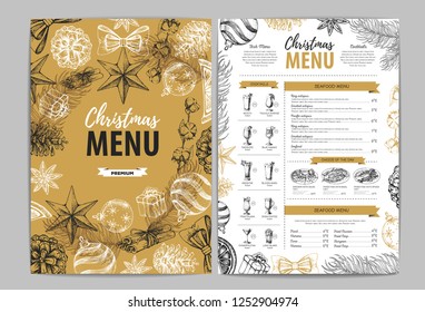 Hand drawing Christmas holiday menu design. Restaurant menu