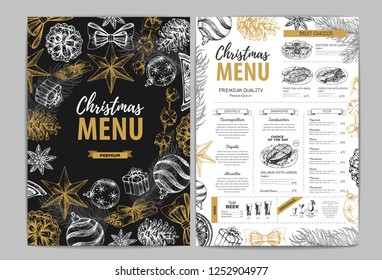 Hand drawing Christmas holiday menu design. Restaurant menu