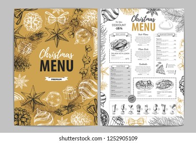 Hand drawing Christmas holiday menu design. Restaurant menu