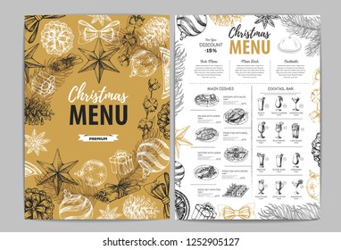 Hand drawing Christmas holiday menu design. Restaurant menu