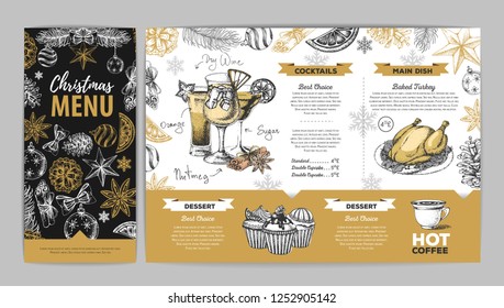 Hand drawing Christmas holiday menu design. Restaurant menu