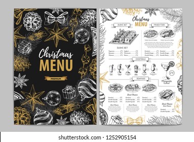 Hand drawing Christmas holiday menu design. Restaurant menu