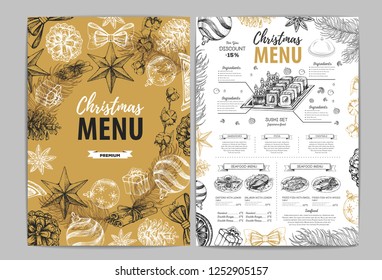 Hand drawing Christmas holiday menu design. Restaurant menu