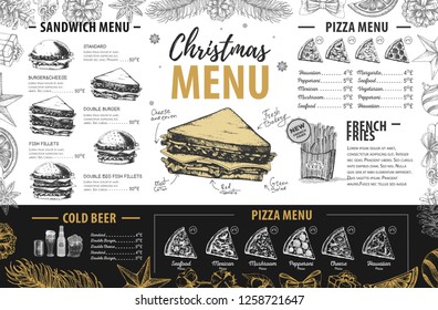 Hand drawing Christmas holiday menu design. Restaurant menu