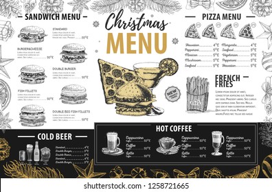Hand drawing Christmas holiday menu design. Restaurant menu