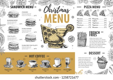Hand drawing Christmas holiday menu design. Restaurant menu