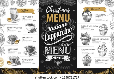 Hand drawing Christmas holiday menu design. Restaurant menu