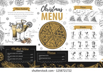 Hand drawing Christmas holiday menu design. Restaurant menu