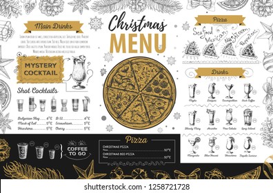 Hand drawing Christmas holiday menu design. Restaurant menu