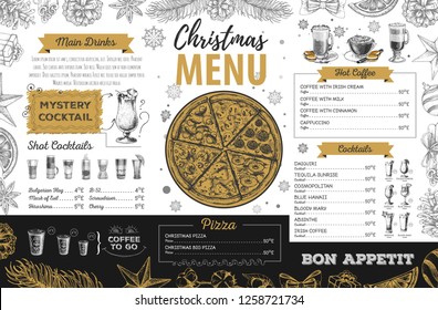 Hand drawing Christmas holiday menu design. Restaurant menu