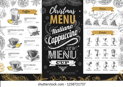 Hand drawing Christmas holiday menu design. Restaurant menu