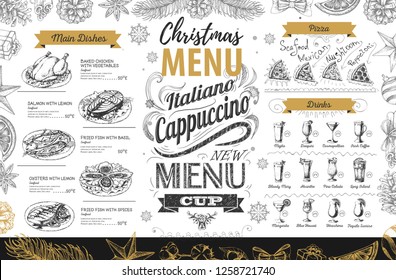 Hand drawing Christmas holiday menu design. Restaurant menu