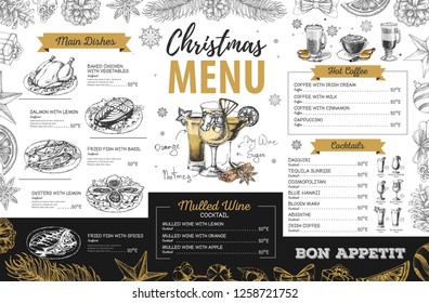 Hand drawing Christmas holiday menu design. Restaurant menu
