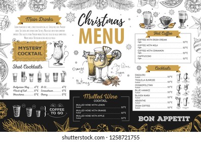 Hand drawing Christmas holiday menu design. Restaurant menu