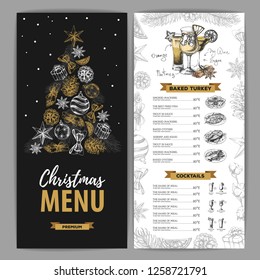 Hand drawing Christmas holiday menu design. Restaurant menu