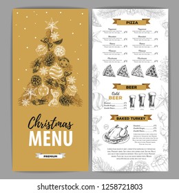Hand drawing Christmas holiday menu design. Restaurant menu