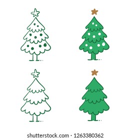 Hand drawing christmas tree collection, christmas decoration doodle set