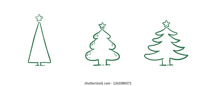 Hand drawing christmas tree collection, christmas decoration doodle set