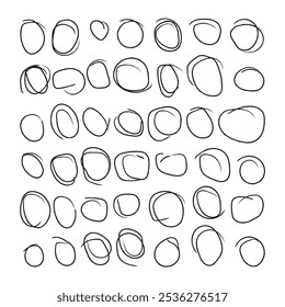 Hand drawing circle line sketch set. Doodle set of black hand drawn circle line, doodle round circles for message note mark design element.