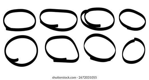 Hand drawing circle line sketch set.doodle round circles for message note mark design element. Doodle set of black hand drawn circle line.