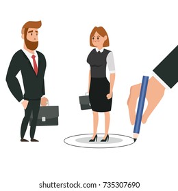 Hand drawing circle separating man and woman in white background. Illustration Vector Template