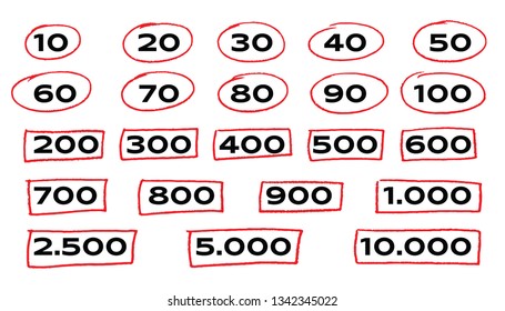 Hand drawing circled numbers. rectangle scratched numbers around