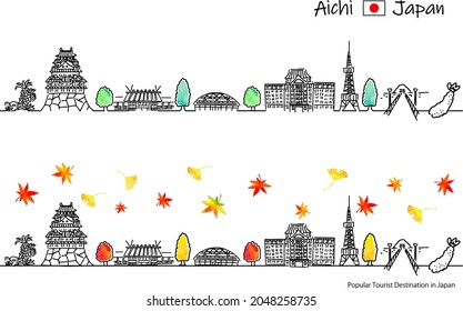 hand drawing cityscape AICHI prefecture in Autumn.