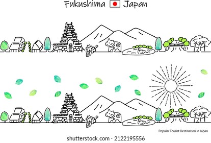 hand drawing cityscape Fukushima in Summer illustration set