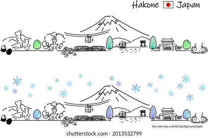 hand drawing cityscape HAKONE in Winter