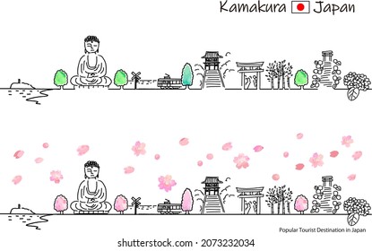 paisaje urbano de dibujo a mano KAMAKURA en primavera