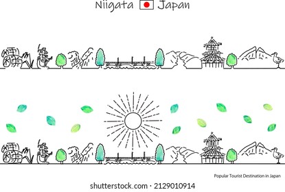 hand drawing cityscape prefecture  NIIGATA in Summer with the SUN illustration set
