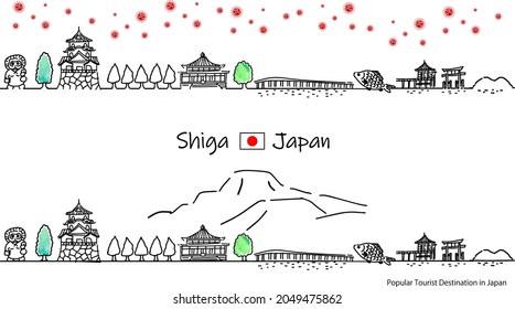 hand drawing cityscape SHIGA prefecture with covid-19
