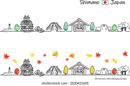 hand drawing cityscape SHIMANE prefecture in Autumn