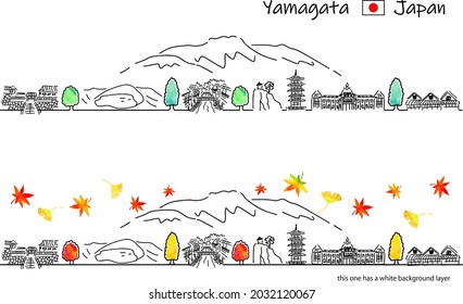 hand drawing cityscape YAMAGATA prefecture in Autumn