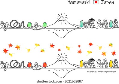 hand drawing cityscape YAMANASHI  prefecture in Autumn