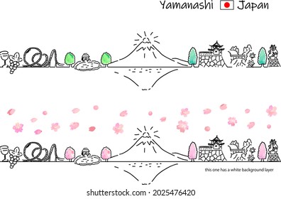 hand drawing cityscape YAMANASHI prefecture in Spring