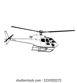 Hand drawing civil helicopter, monochrome, isolated, monogram, symbol, logo, icon, clip art, vector
