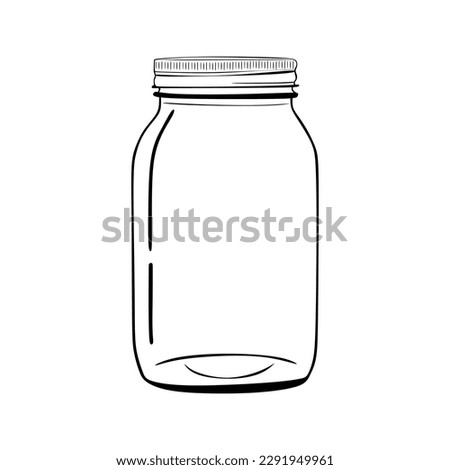 Hand drawing clear jar with lid. Mason jar sketch isolated on white background. Vector illustration