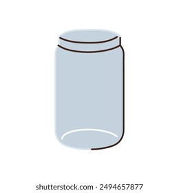 Dibujo a mano tarro transparente, cosecha de verano y la preparación de existencias de alimentos para el símbolo de invierno, tarro de vasos vacíos para la Ilustración vectorial plana de conservas de alimentos.