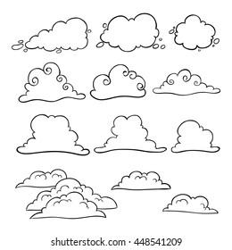 Hand drawing clouds collection on white background