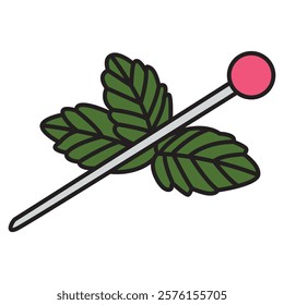 Hand Drawing of Cocktail Straw with Mint Leaves and Refreshing Details