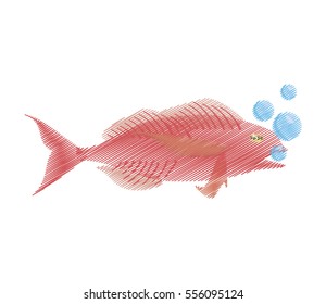 hand drawing cod fish sealife food ocean bubbles vector illustration eps 10