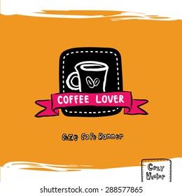 Hand drawing coffee cup with banner logo vector.
