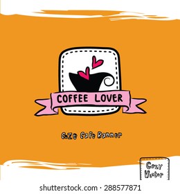 Hand drawing coffee cup with banner logo vector.
